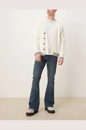 ASOS – Stretch-Schlagjeans in dunkelblauer Waschung