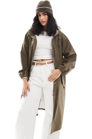 ASOS – Langer, gummierter Regenparka in Schokobraun