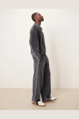 ASOS – Sehr weite Jogginghose aus grauem Velours mit Paspelierung, Kombiteil