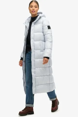 Superdry – Xpd Sport – Longline-Pufferjacke in Eisblau