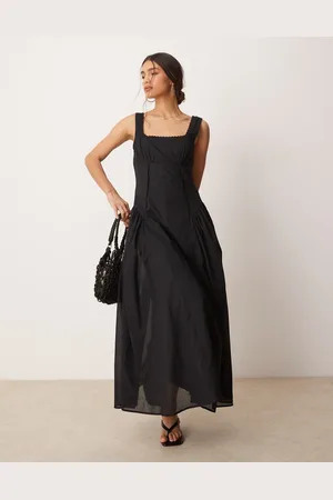 ASOS – Prärie-Maxikleid in mit eckigem Ausschnitt und tief angesetzter Taille