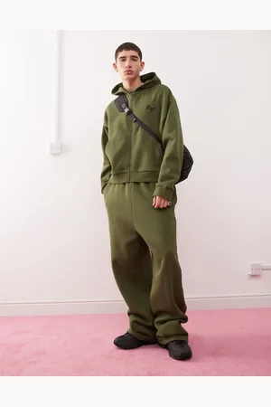 Reclaimed – Kapuzenpullover in Khaki mit durchgehendem Reißverschluss und Stickerei-Logo, Kombiteil
