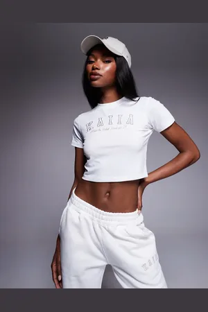 Kaiia – Knapp geschnittenes T-Shirt in und Sand mit Logo-Stickerei, Kombiteil