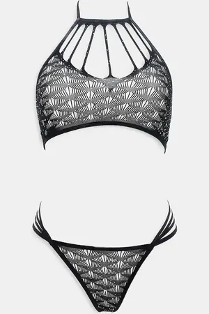 Ann Summers – Roxie – Set aus Spitze in mit offenem Schritt und Riemchendetail