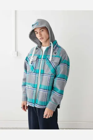 A Bathing Ape AAPE BY A BATHING APE – Langärmlige Hemdjacke in Blau und Grau kariert mit Kapuze