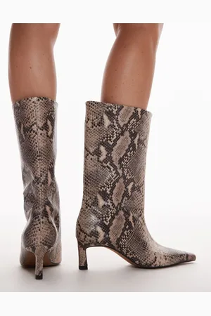 Topshop – Tiggy – Hochwertige Leder-Stiefel mit Röhrenschaft und Schlangenprint