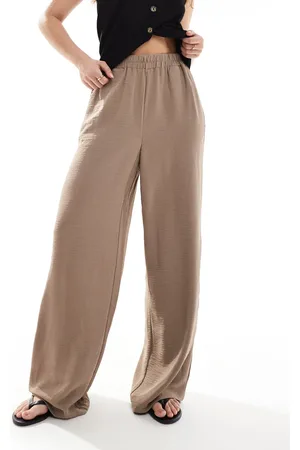 Pieces® – Weit geschnittene Hose in Fossil-Beige mit elastischem Bund