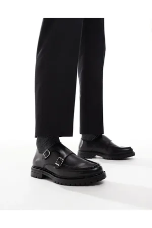 ASOS – Monk-Schuhe aus schwarzem Leder mit dicker Sohle
