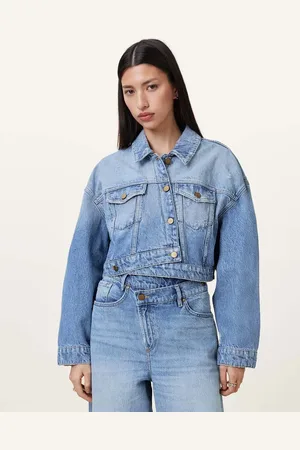 AllSaints – Aki – Jacke in hellem Indigoblau mit überkreuztem Design