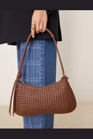 ASOS – Gewebte Schultertasche in Braun mit dünnem Henkel und Knotendetail