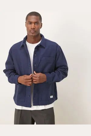 ASOS – Oversize-Hemd in Boxy-Passform in Marineblau mit durchgehendem Reißverschluss, gebürstetem Finish und Web-Etikett