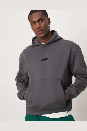ASOS – Premium – Schwerer, kastiger Oversize-Kapuzenpullover in verwaschenem Schwarz mit Brustprint, 400 g/m²