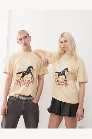 Reclaimed – Unisex-T-Shirt in Buttermlichgelb mit Oversize-Passform und Pferde-Westerngrafik