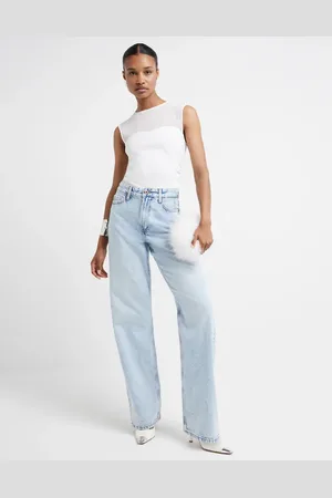 River Island – Lässige Straight Jeans in Hell mit hohem Bund