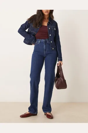 Calvin Klein – Gerade geschnittene Jeans in dunkler Waschung mit hohem Bund