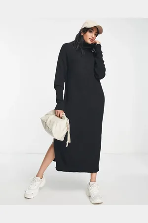 VILA – Maxi-Strickkleid in mit Rollkragen und seitlichem Schlitz