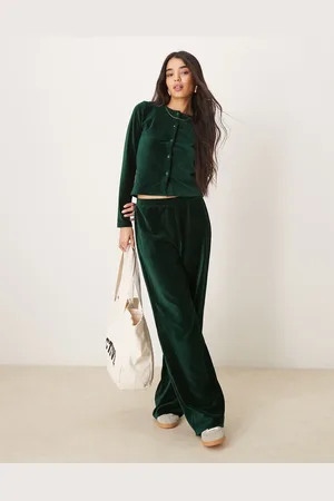 ASOS – Hose aus Samtcord in Waldgrün mit weitem Bein, Kombiteil