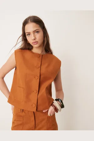 ASOS – Kastige Weste aus Wildlederimitat in Hellbraun, Kombiteil