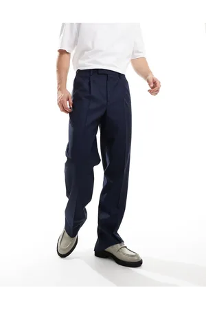 ASOS – Elegante Hose in Marineblau mit weitem Schnitt und Bundfalte