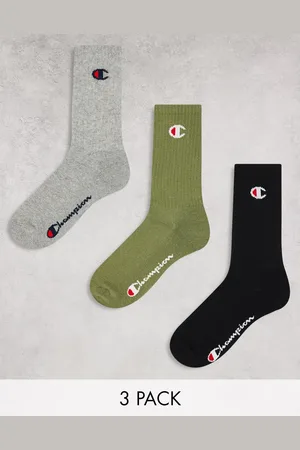 Champion – 3er-Pack Crew-Socken in Schwarz, Weiß und Khaki