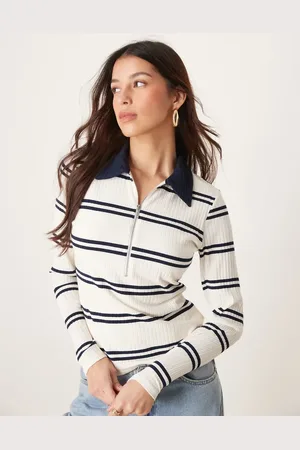 Abercrombie & Fitch – Langärmliges, gestreiftes Oberteil mit Kragen und Knöpfen