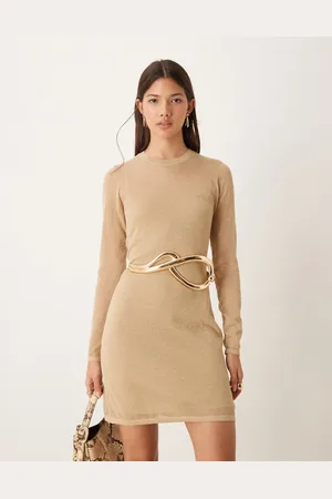 Abercrombie & Fitch – Kurzes Strickkleid in Metallic-Gold
