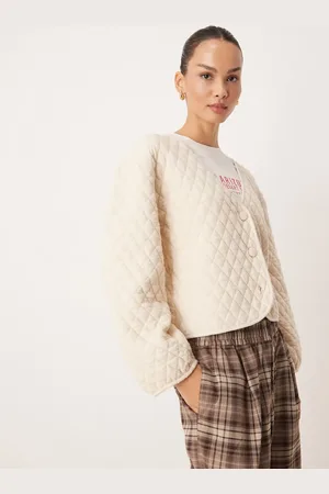 VILA – Gesteppte Cropped-Bomberjacke aus weichem Jersey in Creme