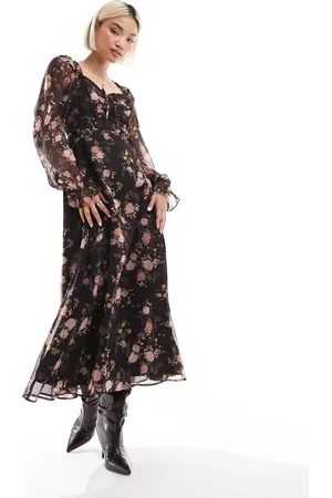 Miss Selfridge – Korsett-Maxikleid aus Chiffon mit Blumenmuster