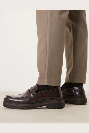 ASOS – Leder-Loafer in Burgunderrot mit dicker Sohle