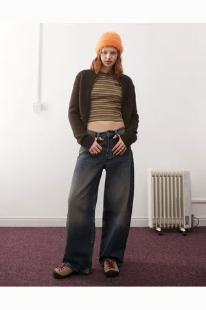 Monki – Peggy – Baggy-Jeans in blauer Vintage-Waschung mit niedrigem Bund