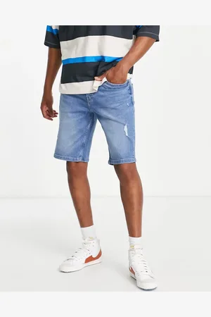 Only & Sons – Schmal zulaufende Jeansshorts in Hellblau mit Zierrissen
