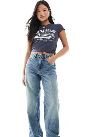Stradivarius Petite – Gerade geschnittene Dad-Jeans in dunkler Vintage-Waschung mit weitem Schnitt