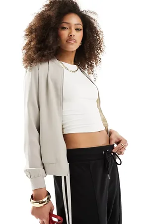 VERO MODA – Leichte Bomberjacke in Steinbeige mit Reißverschluss