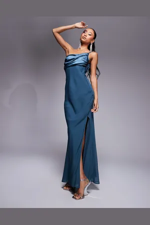 ASOS – Drapiertes Satin-Maxikleid aus Chiffon-Mix in sattem mit Drapierung und One-Shoulder-Träger