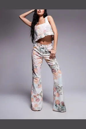 ASOS – Jeans mit Blumenmuster und Perlenverzierung, Kombiteil