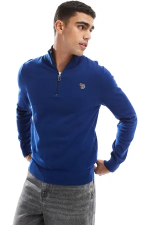 Paul Smith – Marineblauer Strickpullover mit kurzem Reißverschluss und Zebra-Logo