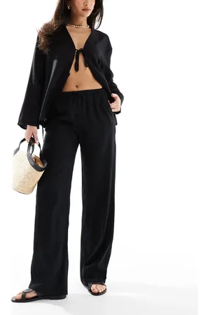 Pull&Bear – Leinenhose in mit hohem Bund