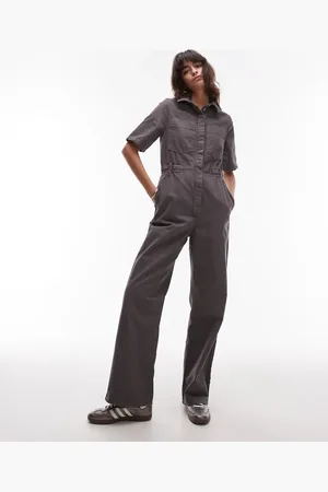 Topshop – Kurzärmliger Jumpsuit in Anthrazit