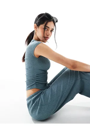 Pull&Bear – Strukturiertes Oberteil in Blaugrün mit asymmetrischem Saum, Kombiteil