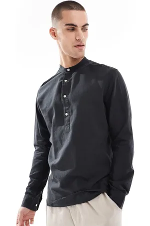 JACK & JONES – Leinenhemd zum Überziehen in Schwarz