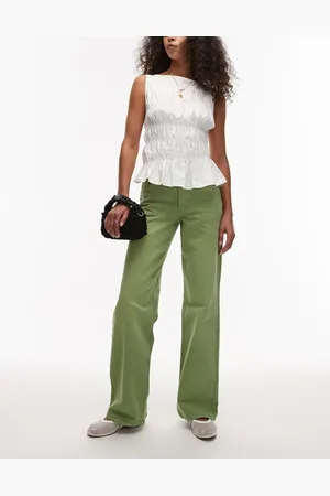 Topshop – Ember – Jeans in Limettengrün mit niedrigem Bund und weitem Schnitt