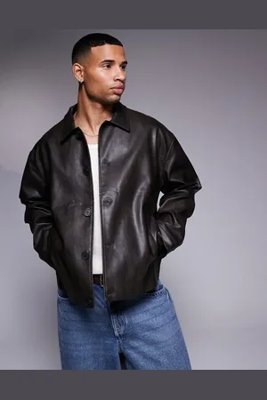 ASOS – Harrington-Jacke aus Kunstleder in schwarzer Waschung