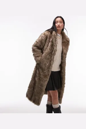 Topshop – Langer, mehrfarbiger Mantel aus Kunstpelz