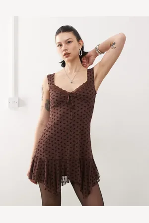 Reclaimed – Beflocktes Minikleid in Schokobraun