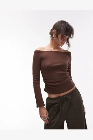 Topshop – Langärmliges Oberteil in mit geraffter Vorderpartie