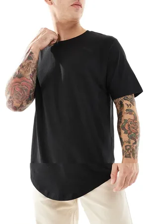 JACK & JONES – 3er-Pack lange T-Shirts in Weiß und Schwarz mit abgerundetem Saum