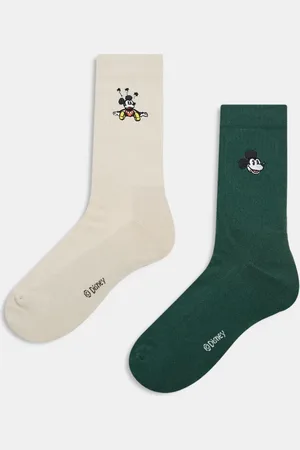 ASOS – Disney – 2er-Pack Socken in Weiß mit Vintage-„Micky Maus“-Stickerei
