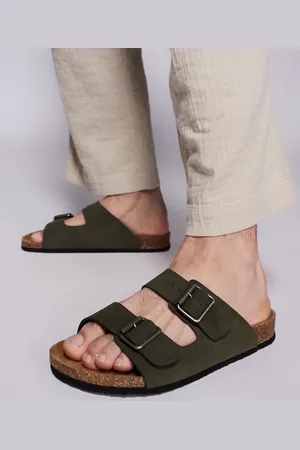 ASOS – Sandalen in Khaki mit zwei Riemen und Korksohle
