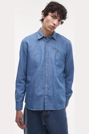 Lacoste – Langärmliges Jeanshemd in mittelblauer Waschung