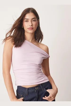 Abercrombie & Fitch – Asymmetrisch geschnittenes, schulterfreies Oberteil aus Modal in Flieder mit verdrehtem Träger
